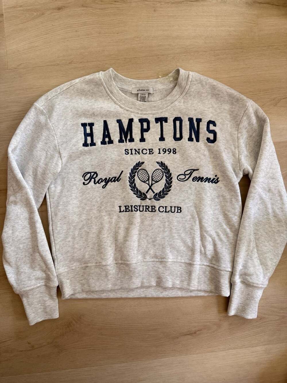 Youth Olivia Kay Hamptons Since 1998 Royal Tennis Leisure Club Gray Sweatshirt
